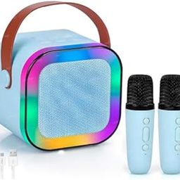 Portable Karaoke Bluetooth Speaker with LED Lights, 2 Wireless Microphones, Rechargeable Battery, Blue-image-101