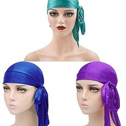 Durag Cap Long Tail 3PCS Lightweight Unisex Fashion Decorative Turban Head Wrap Soft Headwear Teen Lady Adjustable Men Man Yoga-image-83