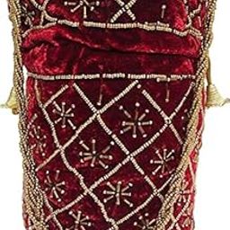 Women Velvet MAROON potli bag Wristlets Potli Bag for Gifting Floral Pattern handbags Puches (Maroon)-image-5