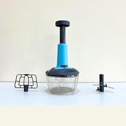800 ml 2 in 1 Push up Vegetable and Fruit Cutter with Blender with 6 Sharp Blade & Easy Push and chop Button Manual Food Chopper with Pull Handle Capacity, Pink and Grey-11