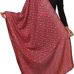 womens Fine Wool stole, ethnic weave design, Maroon-image-81