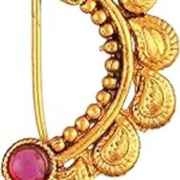 Vighnaharta Oxidised Gold with Artificial stone and beads Alloy Maharashtrian Nath Nathiya./ Nose Pin valentine day gift valentineday gift for her gift for him gift for women gift for women-VFJ1032NTH-Press-55