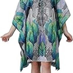 Short Leaf Green Digital Printed | Georgette Kaftan | Vacation Wear | Beach Wear | Coverups | Kaftan Dress | For Women | Free Size [M-3XL]-15