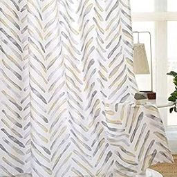 Tranquebar Curtain Co. 100% Cotton, Room Darkening Light-filtering Curtains With Watercolor Chevron Print For Window (With Back Tabs)- 5 Feet, Raya: Yellow & Grey, Set Of 2 (Length 152 Cm)-16