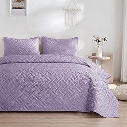BSB HOME 100% Cotton Ultrasonic 280 Tc Solid King Size Quilted Bed Cover/Bedspread/Rajaai with 2 Pillow Case, (Luxurious, Lavender, 90X100 Inches, 254X228 cm)-image-71