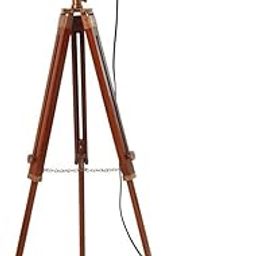 j.h Handicraft Copper Vintage Wood, Copper Head, Aluminium, Steel, Glass Tripod Floor Lamp-0