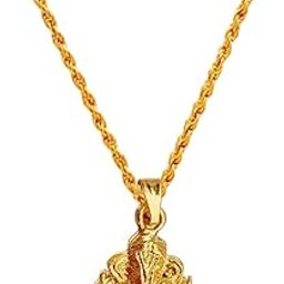 Religious Lord Bal Ganesha Ganapati Pendant Chain Gold Brass Pendant for Men and Women-image-90