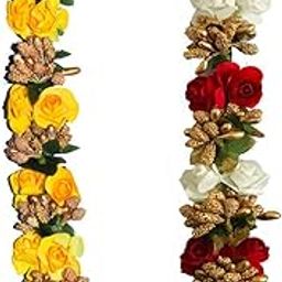 Flower Gajra Bun Juda Maker Flower Gajra Hair Accessories For Women and Girls Pack-02,(Color-Yellow,White & Red)-image-97