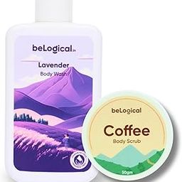 beLogical Calm and Revive Kit | Lavender Body Wash & Coffee Body Scrub | Soothing Cleansing & Exfoliation | Smooth & Refreshed Skin | For All Skin Types | 225ml& 50g | Pack of 2-picture-33