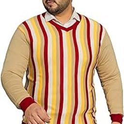 Men Plus Size Striped Multi Colored Sweater(Smartno,Multicolour,7XL)-14