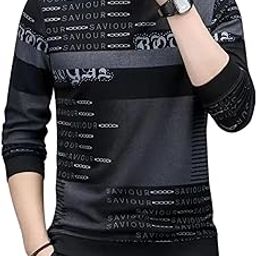 Men's Casual Crew Neck T-Shirt, Graphic Print Pattern, Long Sleeve, Black and Grey-picture-11