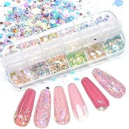 S.A.V.I 1PC. DIY Nail Art 12 Colors Sequins Palette Glitter Hexagon Shape Mermaid Style Manicure Flakes (12-Color Mermaid Sequin)-image-75