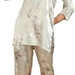 Women's Satin Floral Print Three Quarter Sleeve | Full Length Touser Co-ords Set-image-42