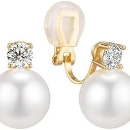 CZ Pearl Clip-On Earrings for Women & Girls | Non-Pierced Earrings with CZ Sparkle | Elegant Clip On Pearl Earrings for Weddings, Parties & Casual Wear-image-91