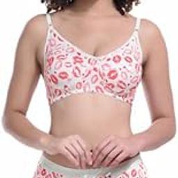 Women's Cotton Bra and Panty Set with Kiss Print Pattern, Art Women's Cottton Non Padded,Manufacturing Product,Combo Set,Pista and Pink-image-34
