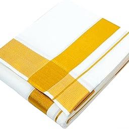 Men's White Panchakacham with Angavasthram/Unstitched Dhoti & Towel, Gold Jari Border, Cotton, Size: 9 X 5 (4.0mtr Dhoti, 2.25mtr Towel)-image-67