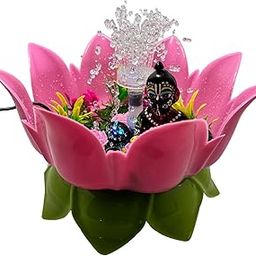 Idol Crafts Lotus Water Fountain with Garden Design, Summer Special Decorative Fountain for Home and Temple., Large, Pink. Lotus Fountain for Thakur ji, laddu Gopal.-0