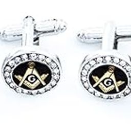 Freemason Masonic Crystal Mason Cufflinks and Studs Tuxedo Set in a Presentation Gift Box & Polishing Cloth-image-3