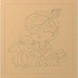 BA BHANDERI ARTPre Marked MDF Cutout 8inch for Clay Art Krishna and Gau MATA Rectangle Pre-Marked Cutout Wooden MDF Shapes 1Pcs-picture-8