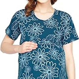 Women's Cotton Maternity Top Floral Printed Feeding Regular Fit T-Shirt 5814-image-30