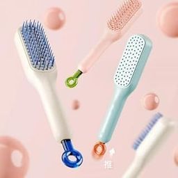VOLDOT Self Cleaning Hair Brush (Pack Of 2) Hairbrushes for Women Easy Clean Hair Brush, Massage Comb with Retractable Bristles One-pull Clean Anti Static Hair Brush Tools (Multicolor)-picture-51
