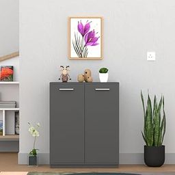 WOOD VAN Modern Wooden Shoe Rack Cabinet with Dual-Door Design, Multi-Tier Storage Shelves – Ideal for Entryway or Living Room Organization, Color: Grey-19