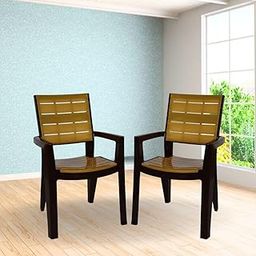 ITALICA Designer Series Comfortable Plastic Arm Chair/Double Insert Stackable Chair for Home, Office/Plastic Chair/Sturdy & Durable Chair/Indoor and Outdoor (5115, Olive Brown & Gold, Set of 2 Chair)-9