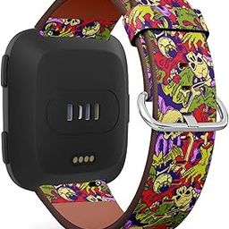 Compatible with Fitbit Versa 2 / Versa / Versa Lite / Versa SE Patterned Leather Replacement Band (Halloween pattern with horror skull and eyeball elements)-image-82