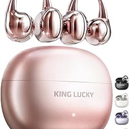 King Lucky Open Ear Earbuds Clip on Wireless Bluetooth 5.4 Headphones with Mic,50H Play,Noise Cancelling,Waterproof,Sports Ear Buds,Comfortable for Small Ears & Glasses Wearers,Workouts（Rose Gold）-image-37