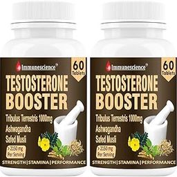 Testosterone Booster Supplements For Men With Tribulus 1000mg, Ashwagandha tablet, Safed Musli, gym, Muscle Growth Energy Strength & Stamina booster Supplement-60 tablets (Pack of 2)-56