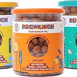 PROMUNCH Roasted Soya Snack | High-Protein | Healthy | Gluten-Free | Pack of 3, Flavour: Cheese & Onion, Peri-Peri And Noodle Masala,150 g Each-image-60