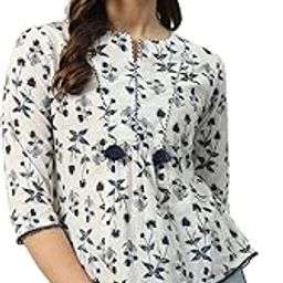 Women's White Cotton Top with Lace Detail and Printed Pattern-image-6