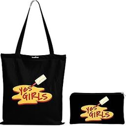 Eco-Friendly Printed Black Tote Bag 14 x 16 inch with Makeup Pouch for College, Shopping and Travelling (TB145)-image-99