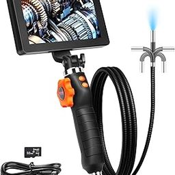 VEVOR Two-Way Articulating Borescope with Light, Inspection Camera with 0.25" Lens, 5" IPS HD Screen, Flexible Mechanic Fiber Optic Snake Scope Cam for Wall Automotive Engine Inspect-4.9FT-2