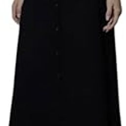 Women Black Solid A-Line Midi Denim Skirt-image-2