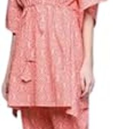 Women's Floral Print Loungewear Set, V-Neck Kimono Style Top with Cropped Pants, Coral Pink-image-29