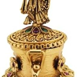 Metal Kumkum Box For Return Gift, Traditional Design Radhakrishna Sindoor Dabbi,Multicolour-1