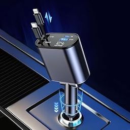 Retractable Car Charger, 100W 4 in 1 Super Fast Charge Car Phone Charger, Retractable Cables (31.5 Inch) and 2 USB Ports Car Adapter for C Type & Lightning-3
