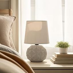 Decor & More – Modern Ceramic Base Bedside Table Lamp | Table Lamps for Home Decoration and Bedroom Decor with On/Off Button | Night Lamp with Cotton Fabric Shade (Bulb not Included)-16