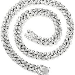Mc Stan Chain Cuban Link Chain for Men Women girls gents Miami Necklace Iced Cubic Zirconia diamond chain Sterling Silver Chains Long Stainless Steel Ice Rhinestone Hip hop Stylish Rapper 116-8