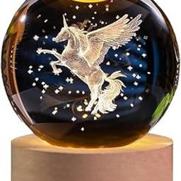 3D 16 Color Horse Crystal Ball Night Light Unicorn Horse Crystal Ball Dim Night Lamp with Wooden Base Stand Small Night Lamp for Home Office Desktop Decoration for Birthday Gift(1 pcs)-19