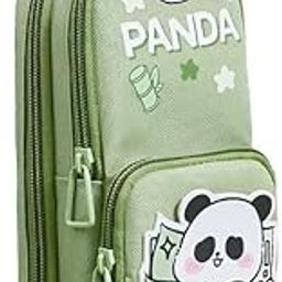 Ranjkri New Three Layer Canvas Cute Aesthetic Pencil Case for Girls Large Capacity Pen Pencil Pouch Compass Box for School Multifunctional Stationery Organizer Best Return Gift for Birthday (Green)-image-63
