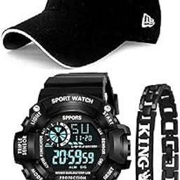 SELLORIA Silicone Brand - A - Digital Black Boy's Combo Pack Of With Black King Bracelet With Black Baseball Cap-image-88