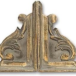 Wooden One Pair Indian Handmade Carving Bookends for Living Room, Bed Room, Laybrary, Table Decor, Book Shelves (Gray)-image-2