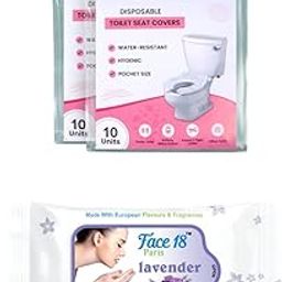 Facial Wipes and Toilet Seat Covers Combo Pack, Mint Cleansing, Makeup Remover, 10 Pieces, Double Pack (pack of 2, Lavender)-42