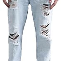 Jeans for Men|Men Light Blue Relaxed Fit Solid Highly Distressed Jeans | Cotton Blend Trendy-image-75