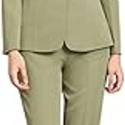 Women's Olive Green Notch Collar Stretch Suit with Blazer & Trousers | Single-Breasted | Button Closure | Elastic Waist Pants-image-73