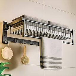 Plantex Aluminium Towel Rack/Towel Rod/Towel Hanger with Hooks/Bathroom Organizer/Bathroom Accessories (961,Black)-19
