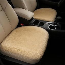 The Boot Master 3Pcs Car Seat Cover/Pad | Luxury and Soft Rabbit Fur Cover | Fluffy Plush Vehicle Protector Pad with Non-Slip Backing | Universal Fit for Most Vehicles | Colour: Beige-image-37