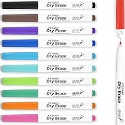 YISAN Magnetic Whiteboard Markers with Eraser Ultra Fine Tip, 0.7mm, Extra Fine Point, Whiteboard Pens,12 Colors, Low Odor,12 Count,70559-0